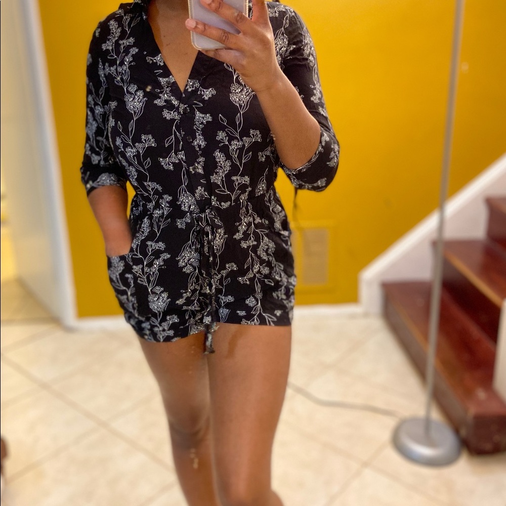 Floral navy blue romper